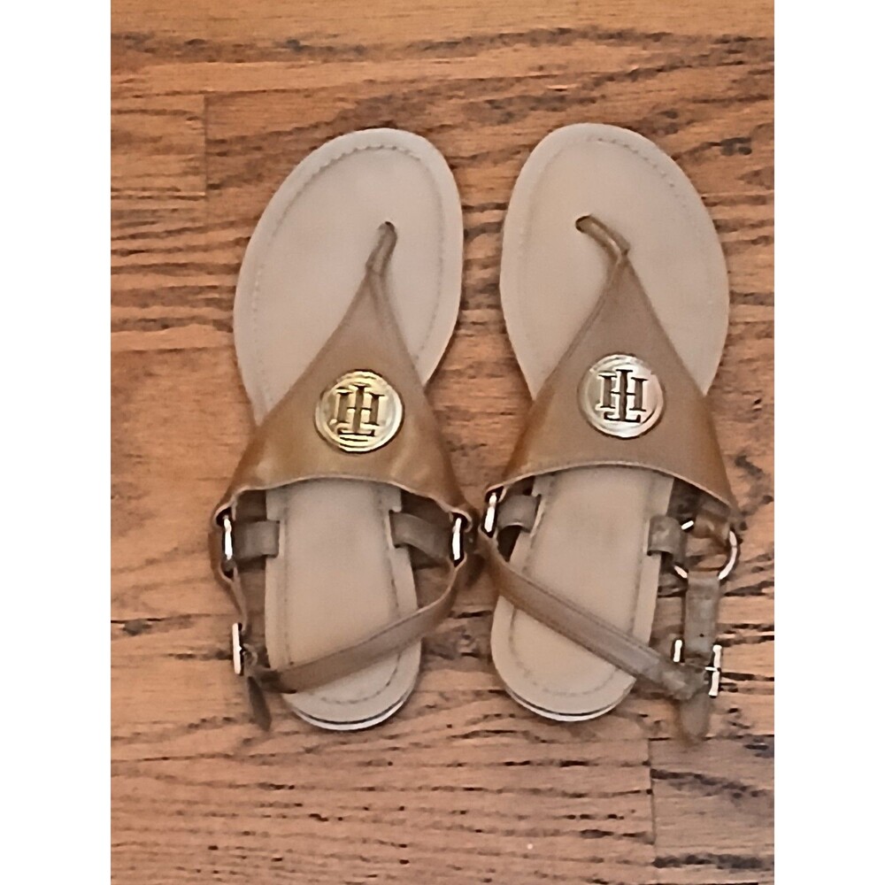 Tan and gold Tommy Hilfiger sandals